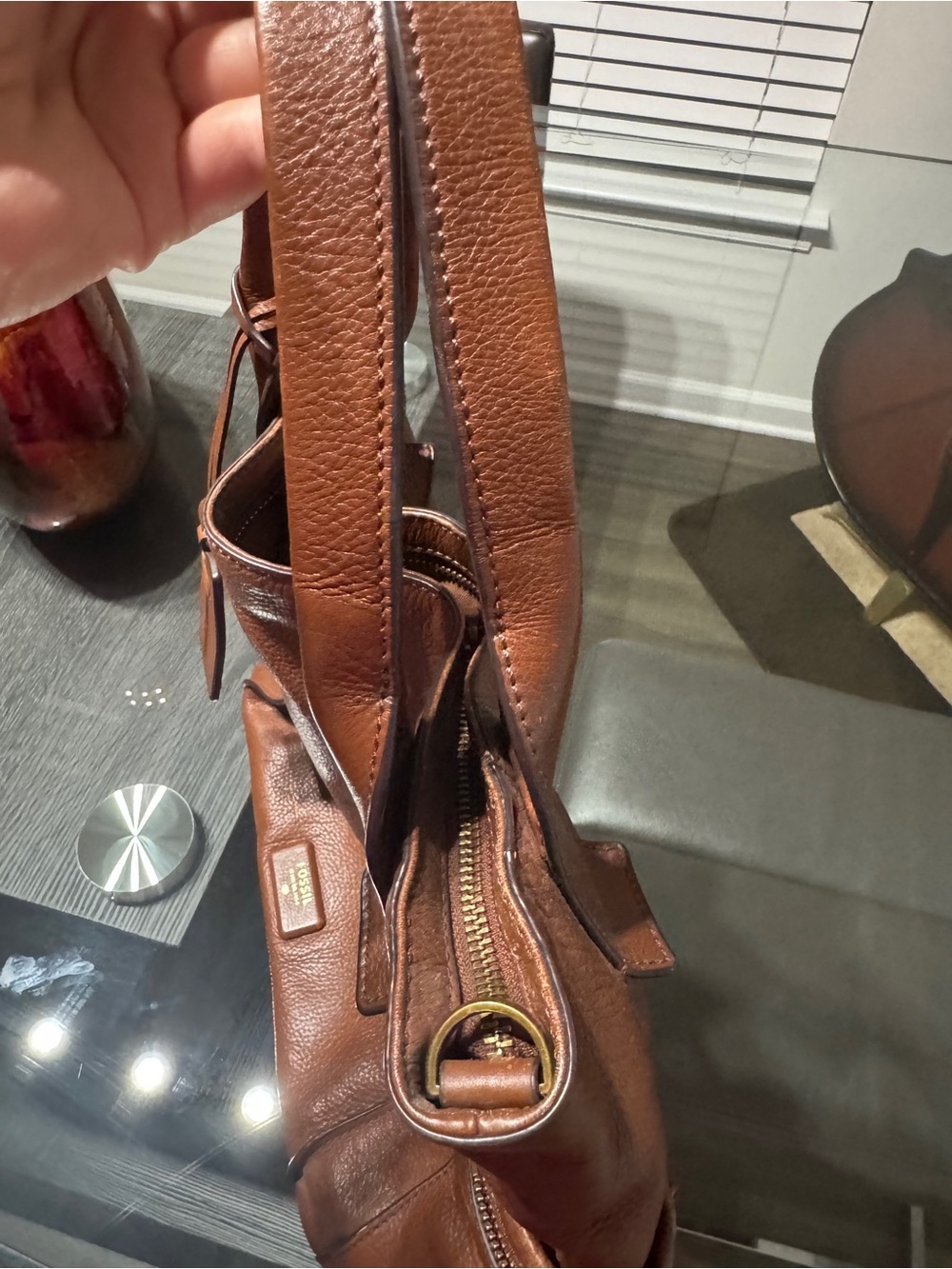 Fossil Cognac Pebbled Leather Tote - Picture 5 of 16